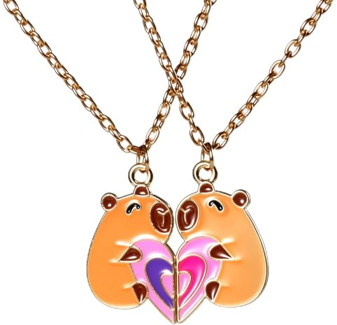 Mangpung Capybara BFF Necklace for 2 Fashion Jewelry Best Friend Necklaces with Storage Box Cute Capybara Design Gifts for Christmas Birthday
