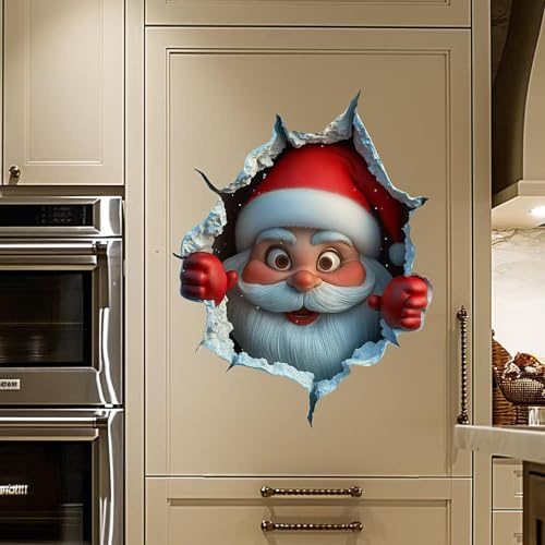 Weihnachts Toilettendeckel Aufkleber Für Wohnzimmer Fenster Tür Dekors | Weihnachtsmann Durch Die Wand Motiv Aufkleber, Wasserdichte Selbstklebende Weihnachtsdeko, PVC Weihnachts Wandtattoo