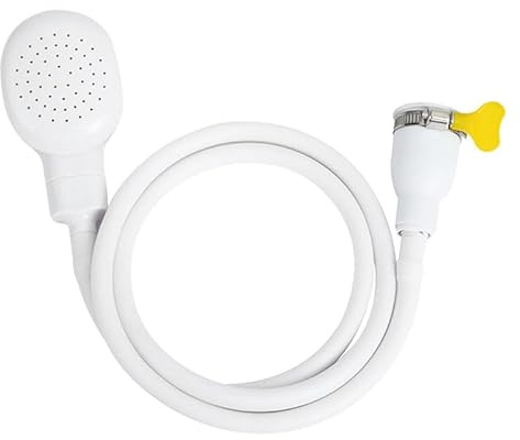 Single Tap Shower Attachment, 1.3M On Tap Shower Hand Held Portable Rubber Hose Sprayer for Bathroom Bathing Pets and Washing Hair, Kitchen Sink Mixer Taps (White)