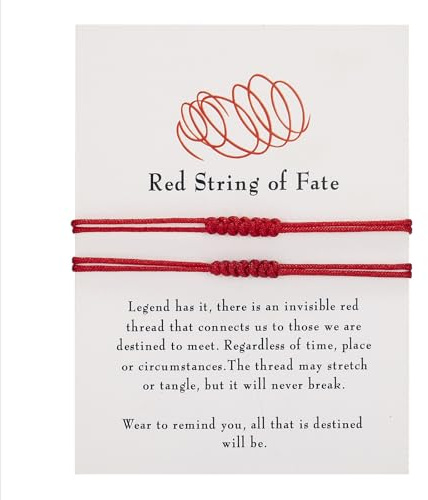 FIQLUL 2 Pezzi Bracciale Filo Rosso del Destino per Coppia, Braccialetti Rossi Portafortuna Regolabili per Uomo e Donna, Regalo di Compleanno e Anniversario per Fidanzati, Amici e Sorelle