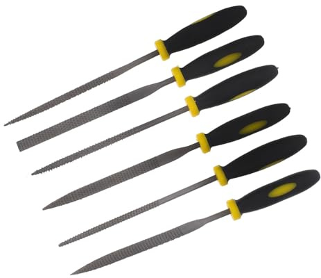 Housoutil Juego de 6 Mini Limas de Escofina para Madera Mango Antideslizante y Agarre Cómodo, Herramienta de Acero y Plástico para Carpintería y Cuero