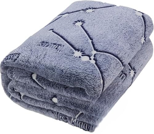 Kanguru - Plaid Matrimoniale 230x230 cm, Glow, Coperta per Letto Matrimoniale, costellazioni si illuminano al buio, soffice pile, misura 2 piazze, idea regalo natale mamma e papà, compleanno