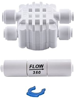 Planet-Aqua Abschaltautomatik Vierwegeventil RO 5 + Flow 350 Durchflussbegrenzer für die Osmoseanlage Umkehrosmose Filter Anlage mit Membrangehäuse