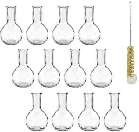mikken 12 x kleine Flaschenvase, Vase aus Glas 10 cm inkl Flaschenbürste
