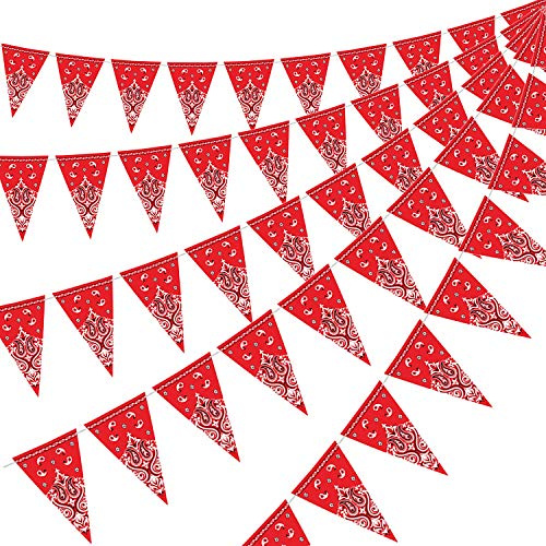 Boao 5 Pack Western Cowboy Party Decorations Bandana Pennant Banner Wild West Decor Western Cowboy Themed Yee Haw Country Party Decoration Supplies 9.8 x 5 ft(Red Paisley)