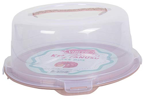 Dunya Plastic Cake Carrier. Clear Round or Rectangular Box Lockable Lid Cover. Soft Handle. BPA Free. (Nude)