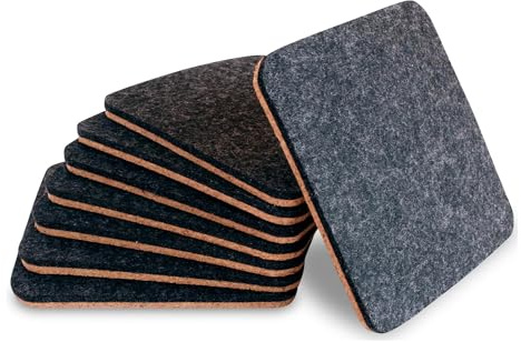 BARVIVO Black Coasters for Drinks Absorbent Set of 8 - Perfect Classic Drink Coasters for Wooden Table Protection with Scratch Preventing Cork Side and an Instant Condensation Absorbing Felt Side