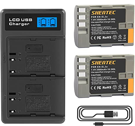 2X Shentec EN-EL3E 2500mAh Akkus Kompatibel mit Nikon EN-EL3e EN-EL3a EN-EL3a EN-EL3 D50 D70 D70S D80 D90 D100 D200 D300 D300S D700 D900 Digitalkameras Akkus