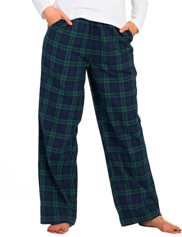 LAPASA Pantalon de Pyjama Femme 100% Flanelle de Coton Bas de Pyjama ou d'Intérieur Automne/Hiver L74 Vert & Bleu Marine (Flanelle) XL