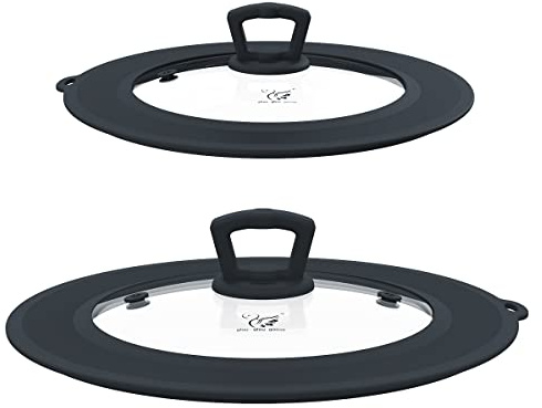 Set of 2 Vented Tempered Glass Universal Lid for Pot Pan Skillet with Heat Resistant Silicone Microwave Safe Splatter Lid Cover Fit 8” 8.5” 9“ and 9.5“ 10” 10.5“ 11”, Grey