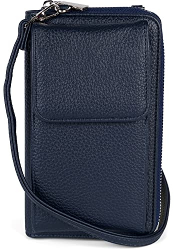 styleBREAKER Damen Mini Bag Geldbörse mit RFID Schutz und Handyfach | Crossbody Umhängetasche mit Schultergurt | Portemonnaie und Handytasche in einem | 19 x 11 x 5,5 cm, Farbe:Dunkelblau