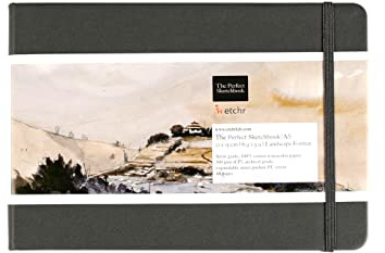 Etchr Perfect Sketchbook - A5 Landscape - Cold Press 100% Cotton - Hardcover Drawing Book 5.8”x8.3 with 44 Pages