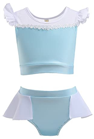 MYRISAM Girls Princess Two Piece Tankini Swimsuits Party Bathing Suits Ruffles Beach Surf Swimming Swimwear Bikini Set Blue 7-8T