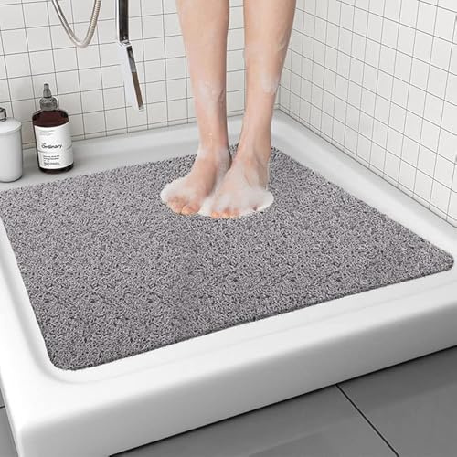 Quadratische Duschmatten für Innendusche, 60 x 60 cm, Luffa-Duschmatte, rutschfest, Anti-Schimmel, weiche Badematte für Badezimmer und nassen Boden (grau)
