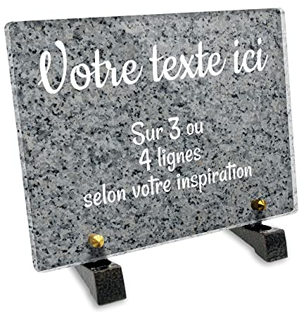 OCAP-FUNERAIRE.COM Targhetta ovale personalizzabile in plexiglass, motivo granito, 2, varie dimensioni, spessore 6 mm, personalizzata su varie linee, 20 x 15 cm