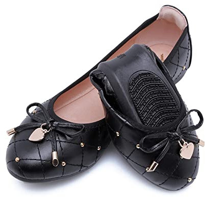 MACHSWON Womens Bow-Embellished Flat Shoes Casual Ballet Flats(Black, Size 7)