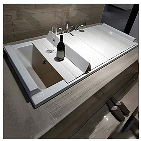 Shutter Bath Lid, Folding 6mm Bathtub Top Cover PVC Board Insulation Dustproof, Bath Tub Tray for Store Tablets, Customizable (Color : White, Size : 160x80cm/63 x32)
