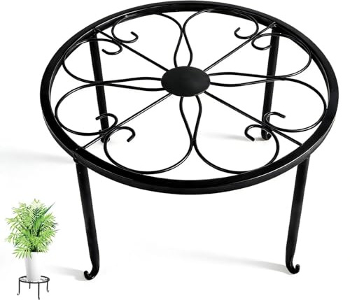 Tissting Soporte de Metal para Plantas de Una Sola Capa - Base Resistente de Hierro para Macetas de Interior y Exterior, Acabado Antioxidante(Large-Negro)