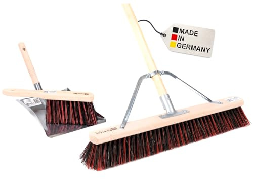 Profi Besen Komplett Set 80cm Breit mit Stiel ArengaMix Straßenbesen | Spezieller Metall-Stielstabilisator, Arenga-Elaston-Borsten-Mix, Besenstiel Ø28/1600mm, Handfeger 280mm, Metall-Kehrschaufel