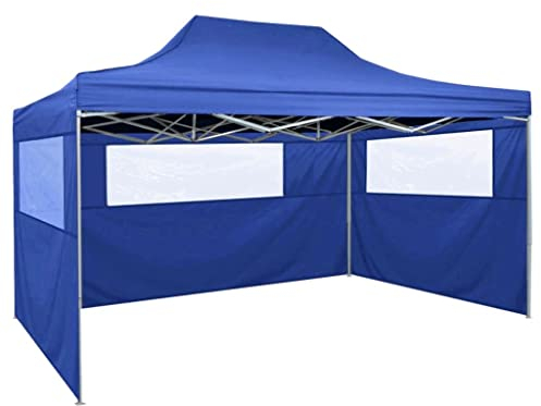 HOMIUSE Faltzelt mit 3 Wänden Pavillon Faltpavillon Grillpavillon Verkaufsstand Gartenpavillon Gartenlaube Party Zelt Groß Faltzelt Pavillion Klappbar Pavillon Faltbar 3x4,5 m Blau