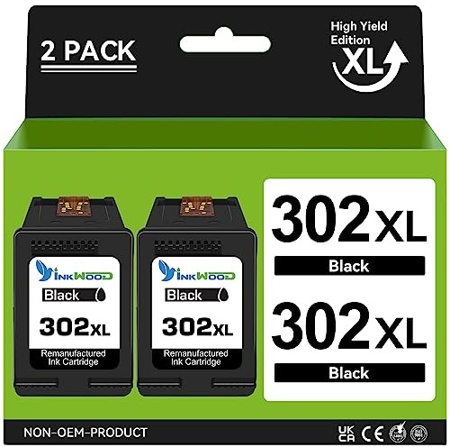 Inkwood 302XL Schwarz Kompatibel für HP 302 Druckerpatronen, 302 XL für HP Envy 4520 4525 4524 4527 HP Officejet 3833 4658 3834 3830 3831 HP Deskjet 3630 2130 3636 1110 3633