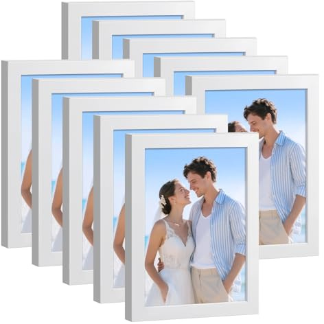 HappyHapi 4x6 Picture Frames Set of 10, Tabletop or Wall Display Pictures 3.5x5 with Mat or 4x6 Without, Multi Photo Frames Collage (White)