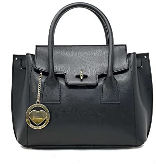 Chicca Borse Borsa a Mano Donna in Pelle Italiana Rigida Taglia Medio-Piccola con Tracolla (Nero)