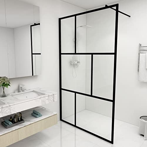 INLIFE Duschwand für Begehbare Duschen mit Hartglas Schwarz 115x195 cm,30.06kg,149155