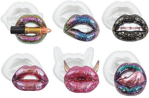 6X Silicone Lips Keychain Resin Casting Mold Pendant Jewelry Epoxy Mold DIY | Aromatherapy Agate Cake Chocolate Baking Mould Art Cupcake Topper Decor Handmade Craft Gift