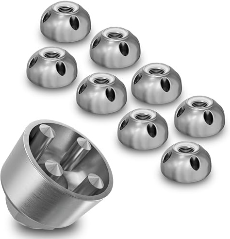 Edelstahl Anti-Diebstahl Muttern M6 M8 M10 M12 V2A diebstahlhemmende Sicherheitsmutter V2A Mutternschloss Diebstahlschutz Diebstahlsicherung 4-LOCH (8 Muttern 1 Nuss, M10 (Selbstsichernd))