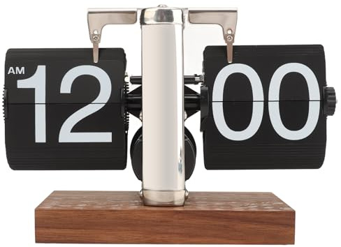 Flip Clock, Black Walnut Retro Digital Flip Down Clock, Battery Powered Auto Flip Desk Clock Mechanical Clock for Home Office Decor, Time Adjustable, Large Numbers for Easy