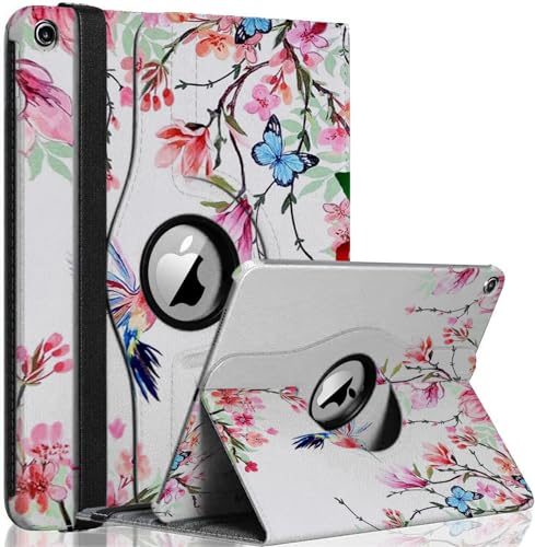 GADGET ARMOUR Funda para iPad de 9ª generación, 10.2 pulgadas, funda inteligente giratoria con encendido y apagado automático, colibrí