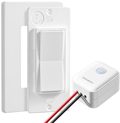 SURAIELEC Wireless Light Switch and Receiver Kit - No Neutral Wire Required, 100FT Range, Decorator Rocker Wall Switch, No Wiring or WiFi, Remote Control for Old Houses Lighting (Upgraded Antenna)