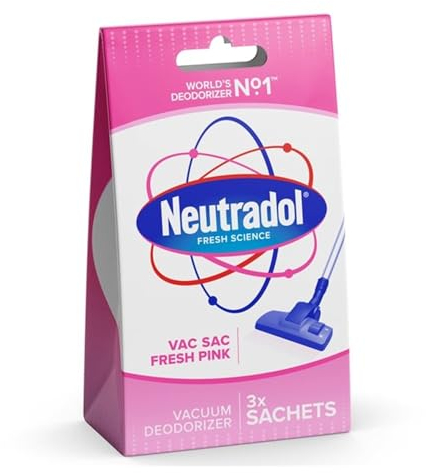 Neutradol Fresh Pink Vac Sacs Vacuum Deodorizer Sachets Vacuum Hoover Air Freshener Eliminates Odours for Pets, Cooking, Smoking & Waste (3 Sachets)