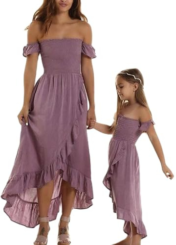 Dubute Mutter und ich Kleider Passende Outfits Familien Passende Blumenmuster Fließendes Kurzarm-Kleid für Mutter und Tochter, M