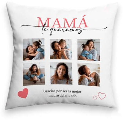 Made in Gift Cojín Personalizado de 40x40cm “Collage Mamá Elegante” con Foto como Regalo Original para el Día de la Madre
