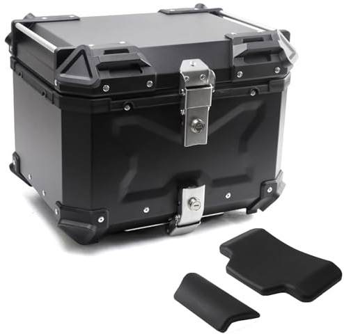 45L 55L 65L 80L 100L Motorradkoffer Aluminium Motorrad Kofferraum, Helmkoffer Top Box, Universal Top Case Koffer Motorrad Heckkoffer Für Roller,Scooter(Schwarz,45L)