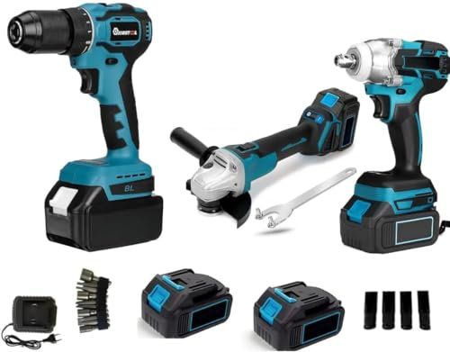 Kit Completo Professionale Fai da Te 3 in 1 con Trapano Avvitatore a Batteria, Smerigliatrice Angolare a Batteria, Trapano ad Impulsi Svita Bulloni 68v