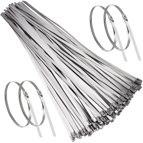 LCOUACEO Collier de Serrage Métallique 350 x 4,6mm, 100 Pièces Serre Câble en Acier Inoxydable Argent Attaches de Câble Robustes - Zip Ties Metal - Résistance à la 120KG