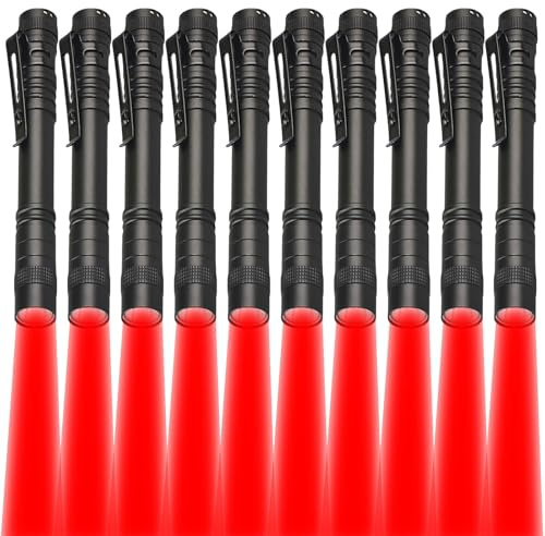 LIAISIMI Lampe Torche Rouge LED, Lot de 10 Mini Lampe Torche Lumière Rouge | Lampe Rouge Astronomie avec clip pour stylo, pour Pêche, Astronomie, Exploration, Fonctionne avec 2 piles AA (non incluses)