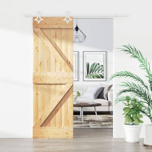 Brokky Porta Scorrevole con Set Hardware 70x210 cm Legno Massello Pino-Porta Scorrevole Interna in Vetro Smerigliato per Bagno Cucina Studio Vetro