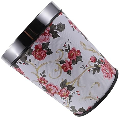 BUGUUYO Vintage Style Stainless Steel Open-top Trash Can 5l Peony Pattern Wastebasket for Bedroom Bathroom Office Garbage Bin Without Lid