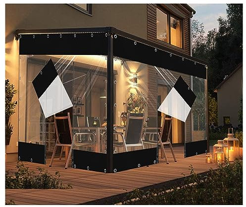 Transparente PVC-Plane, Outdoor-Vorhänge mit Reißverschluss, für Pergola, Terrasse, Veranda, Pavillon, wetterfest, wasserdicht, anpassbare Größe 2,8 x 4,5 m