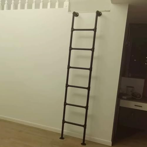 Feuerleiter aus schwarzem Metall zur Wandmontage, Dachboden, Etagenbett, Keller, Fenster, Brunnen im Freien, Dach/Garage, 150 kg Tragkraft, 221 cm