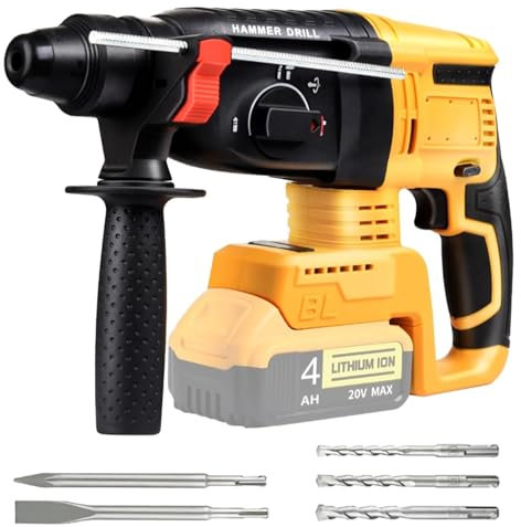LIROPAU Cordless Drill Compatible with DeWalt 20V Max Battery, SDS Plus Brushless Rotary Hammer Drills with 5PCS Drill Bits for Concrete, Masonry, Wood（Excluding Batteries and Charger
