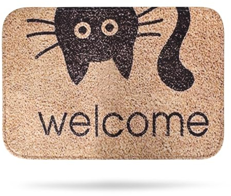 Naapesi Black Cat Door Mat, 40 x 60 cm, Indoor, Non-Slip, Dirt Trapper, Welcome Mat