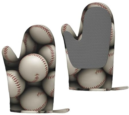 Baseball Oven Mitts Set of 2 Heat Resistant Silicone Oven Gloves with Soft Lining Non-Slip Kitchen Cooking Mitt Long Waterproof Potholders Kitchen Essentials
