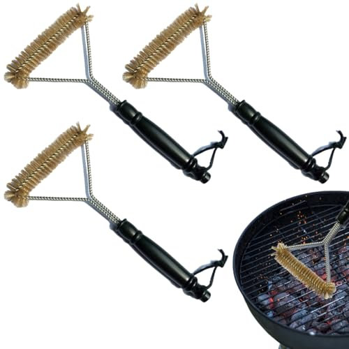 Cepillo para Limpiar Barbacoas,3pcs Cepillo Parrilla Triángulo,Cepillo Barbacoa,Cepillo Triangular para Parrillas,Cepillo Limpieza De BBQ,Cerdas de Acero Inoxidable,con Mango de Cerdas de Latón