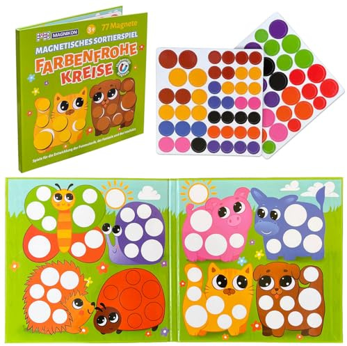 MAGNIKON Zuordnungsspiel Farbenfrohe Kreise mit 77 Magneten, Sortierspiel | Magnetisches Spiel, Beschäftigung bei der Autofahrt , Tangram Spielzeug, Mosaik Steckspiel für Kinder, Montessori ab 3 Jahre
