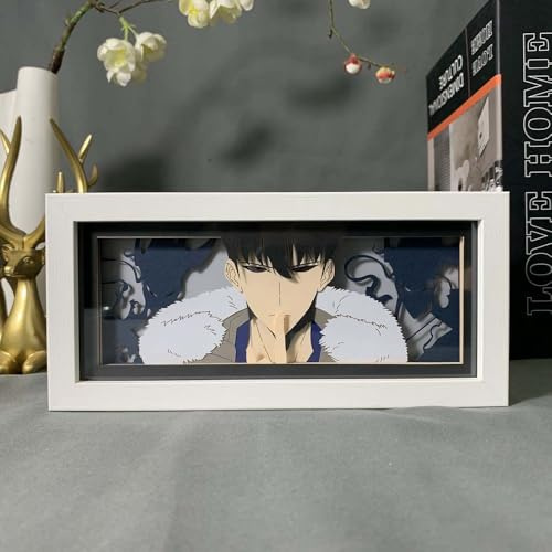 Sung Jin Woo Nachtlicht Anime 3D Papercut Lichtbox Anime Charakter Papier Schnitzen Tischlampe LED-Licht Schlafzimmer Dekoration Kreatives Geschenk